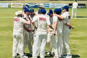 Somerville players celebrate a wicket in the Round 5 victory against Mornington - Somerville Swooper