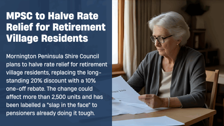 Elderly woman reads rate relief document at home.