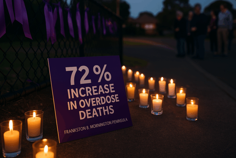 Candlelit vigil highlighting overdose death increase