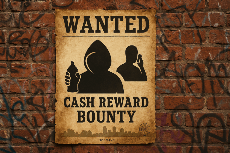 Wanted poster with cash reward on brick wall.