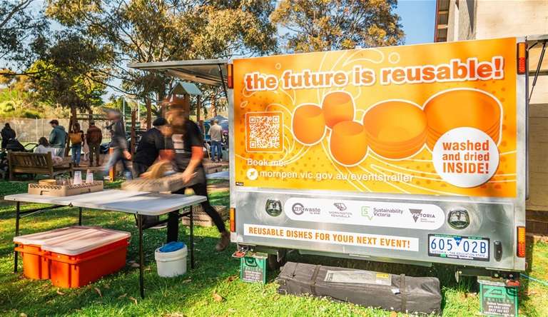 Reusable dish service at outdoor event