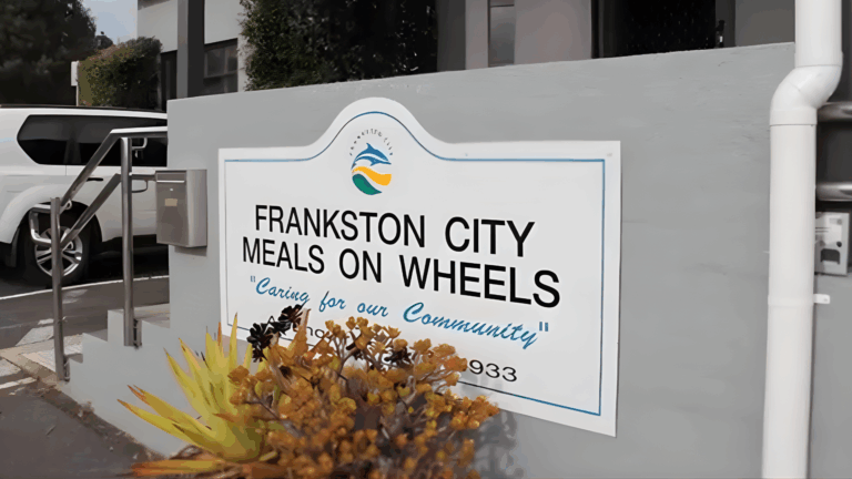 Frankston Meals on Wheels sign outside building.