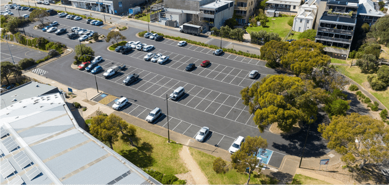 Aerial view of an empty parking lot.