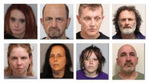Mugshots of eight unidentified individuals.