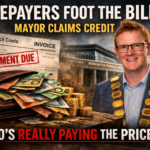 Mayor Anthony Marsh with mayoral chain beside “payment due” invoice, illustrating the potential cost of council monitors to ratepayers