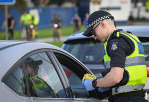 Police conduct roadside breath tests on the Mornington Peninsula during a schoolies road safety operation targeting drink and drug driving.