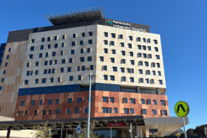 Exterior view of Peninsula University Hospital showing the new multi storey clinical tower in Frankston