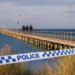 Police at Rye Pier on the Mornington Peninsula after a man’s body was found floating in the water on Thursday morning.