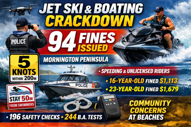 Police conduct a jet ski and boating safety operation on the Mornington Peninsula after 94 riders and boaties were fined during a two-month blitz.