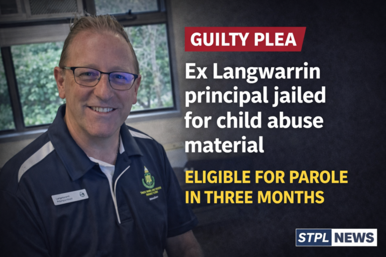 A former Langwarrin Park Primary School principal has been jailed after pleading guilty to child abuse material offences and may be eligible for parole in three months.