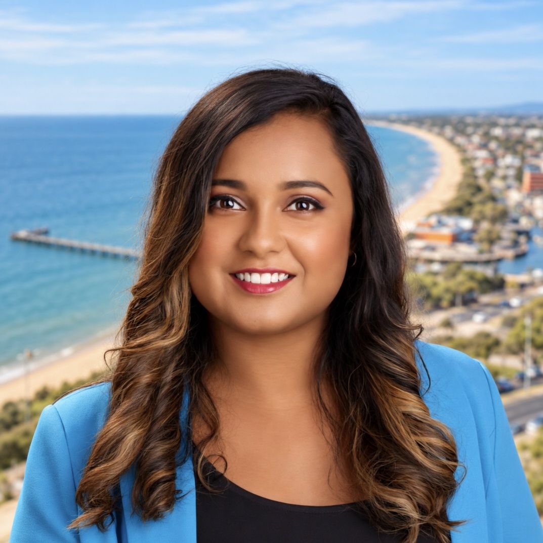 Chrysten Abraham, independent candidate for Frankston, with the Frankston foreshore in the background